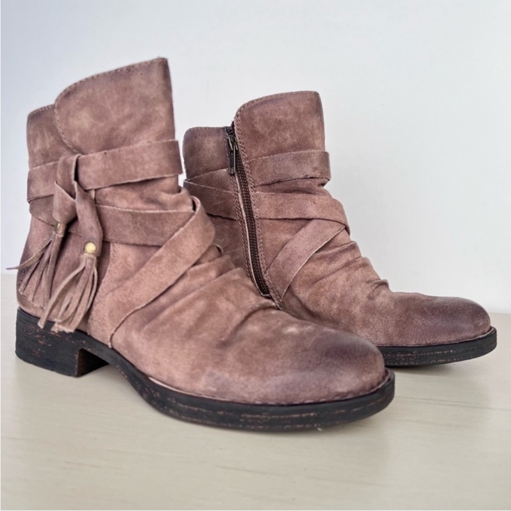 Born Women Tassels Eton Ankle Distressed Leather Comfort Booties shoes sz 7.5